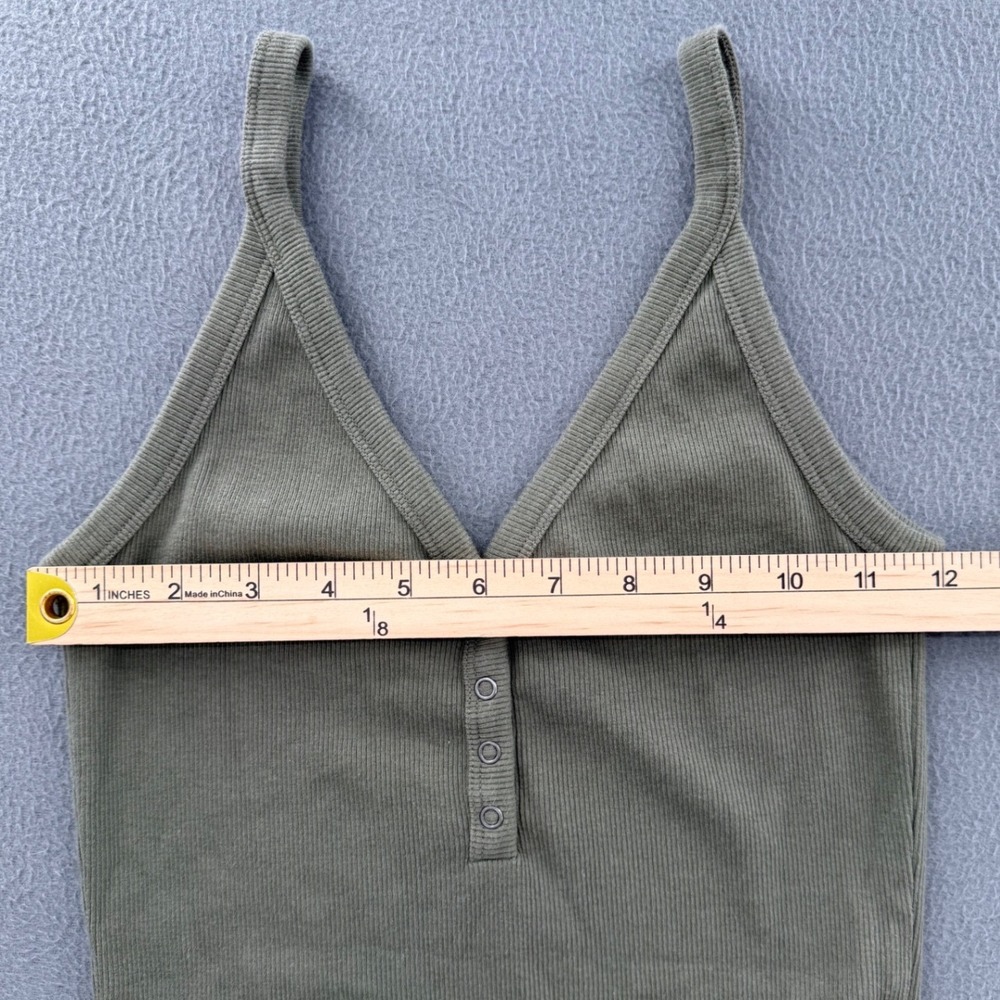 Abercrombie Henley Ribbed Thong Bodysuit S Olive Green Sleeveless V-Neck Boho - Picture 7 of 12